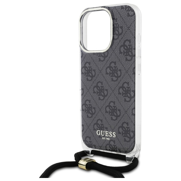 Guess iPhone 16 Pro Max Case Crossbody Cord 4G Print, Black