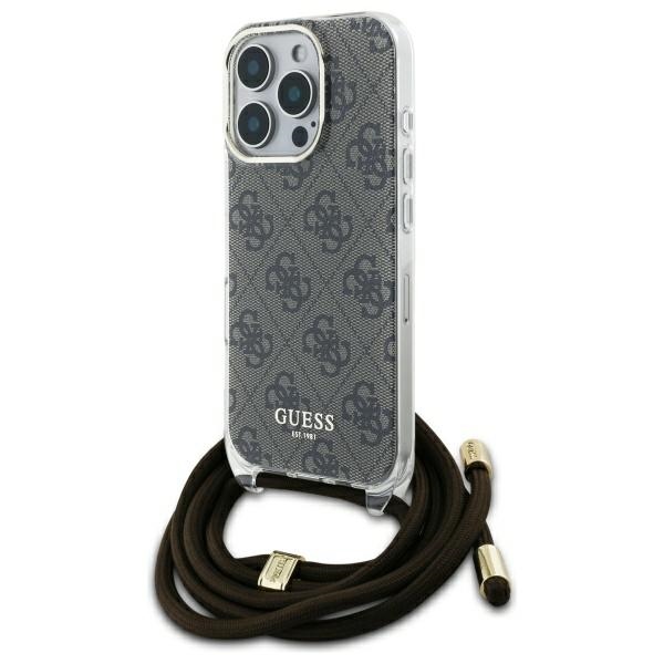 Guess iPhone 16 Pro Max Case Crossbody Cord 4G Print, Brown