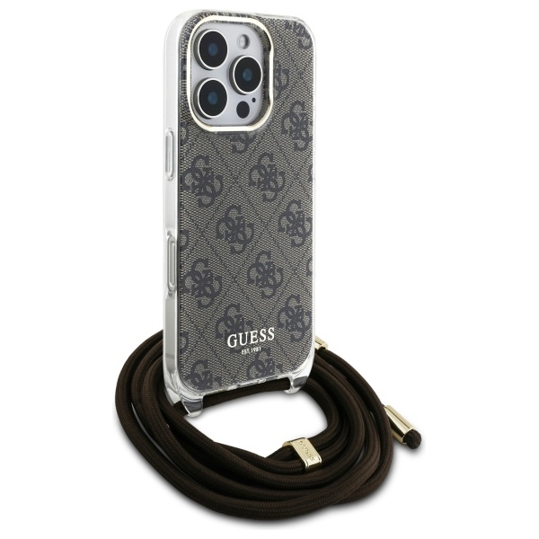 Guess iPhone 16 Pro Max Case Crossbody Cord 4G Print, Brown