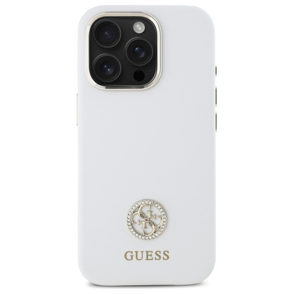 Guess GUHCP16XM4DGPH iPhone 16 Pro Max 6.9" balts/balts cietais futrālis Silikona logo Strass 4G | white/white...