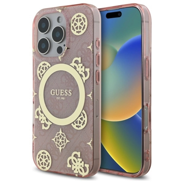 Guess GUHMP16LH4PYEEP iPhone 16 Pro 6.3" rozā cietais futrālis IML Peony On 4G Background MagSafe | pink hardcase