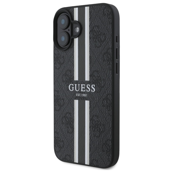 Guess iPhone 16 Case 4G Printed Stripes MagSafe, Black