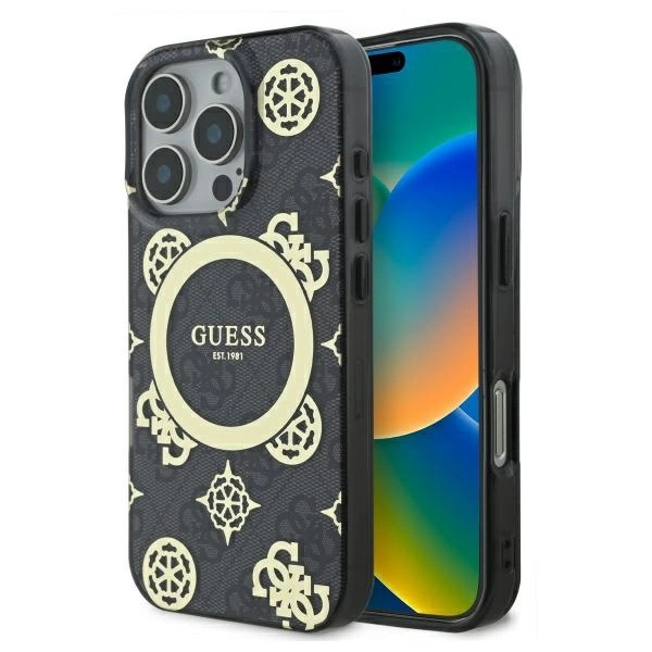 Guess GUHMP16XH4PYEEK iPhone 16 Pro Max 6.9" melns/ melns cietais futrālis IML Peony On 4G Background MagSafe |...