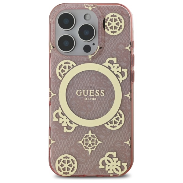 Guess GUHMP16XH4PYEEP iPhone 16 Pro Max 6.9" pink/pink hardcase IML Peony On 4G Background MagSafe