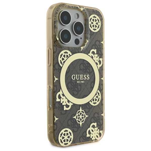 Guess iPhone 16 Pro Max Case IML Peony On 4G Background MagSafe, Brown