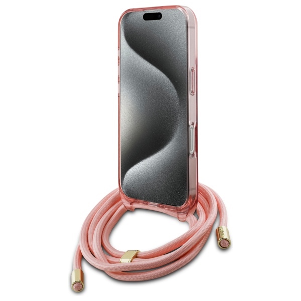 Guess iPhone 16 Pro Max Case Crossbody Cord Script MagSafe, Pink
