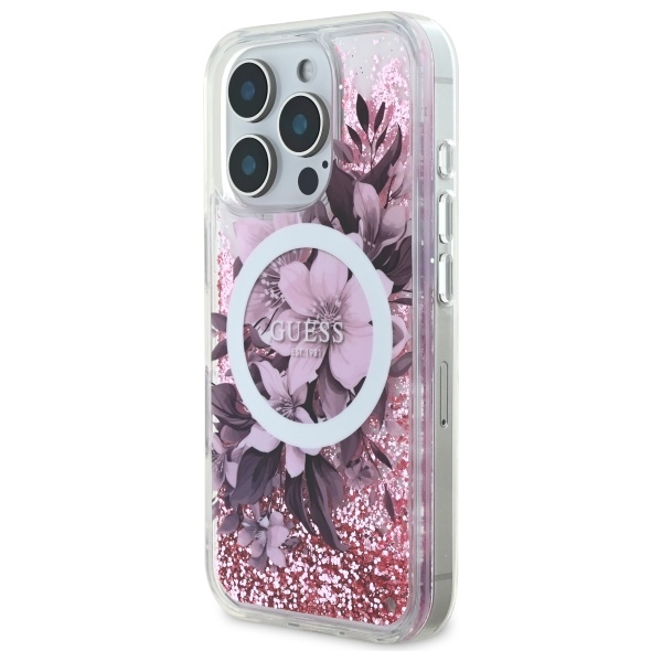 Guess GUHMP16XLFMWTP iPhone 16 Pro Max 6.9" pink/pink hardcase Liquid Glitter Flower MagSafe