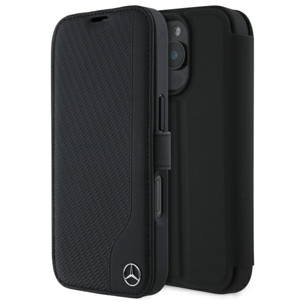 Mercedes iPhone 16 Pro Max Case Leather Wood Imitation, Black