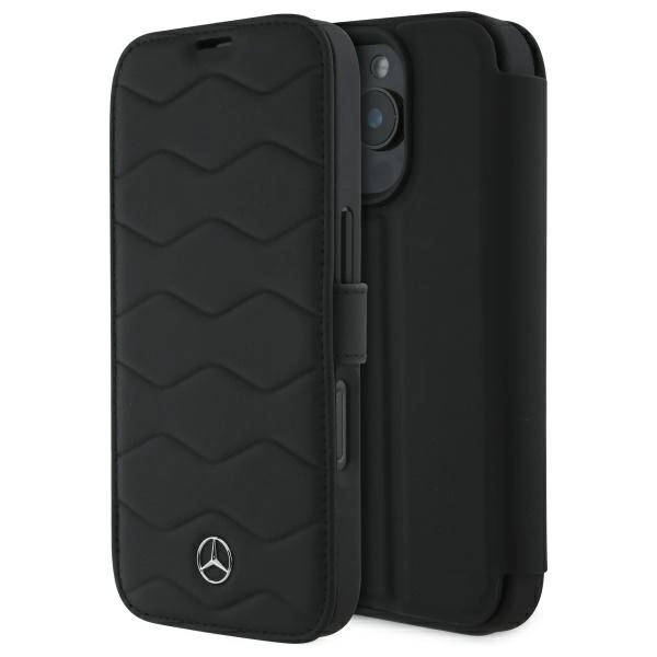 Mercedes iPhone 16 Pro Max Case MB Waves Leather, Black