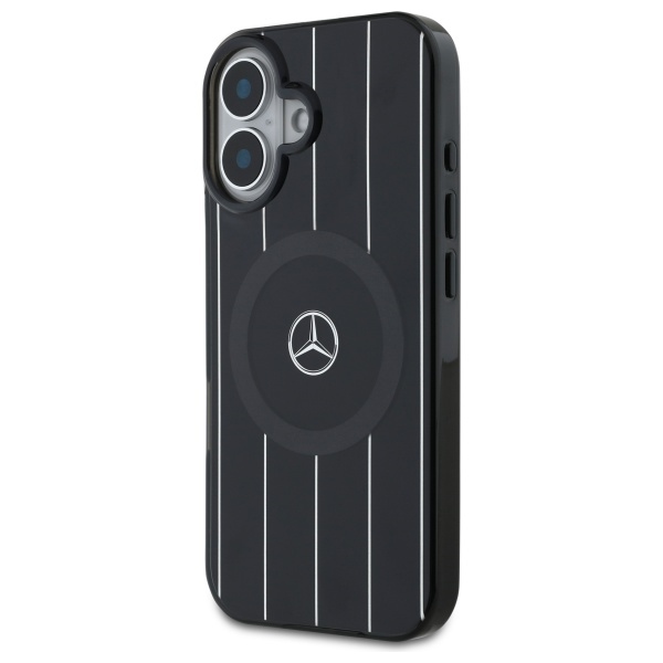Mercedes iPhone 16 vāciņš Double Layer Crossed Lines MagSafe, melns