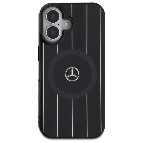Mercedes iPhone 16 vāciņš Double Layer Crossed Lines MagSafe, melns