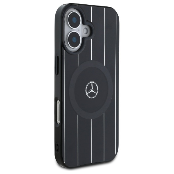 Mercedes iPhone 16 vāciņš Double Layer Crossed Lines MagSafe, melns