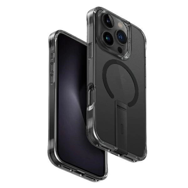 Uniq apvalks Eleva ar Vertica Stand iPhone 16 Pro 6.3" melns/oglekļa melns | case with black/carbon black