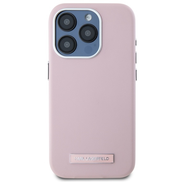 Karl Lagerfeld iPhone 15 Pro Case FW Metal Plate MagSafe, Pink