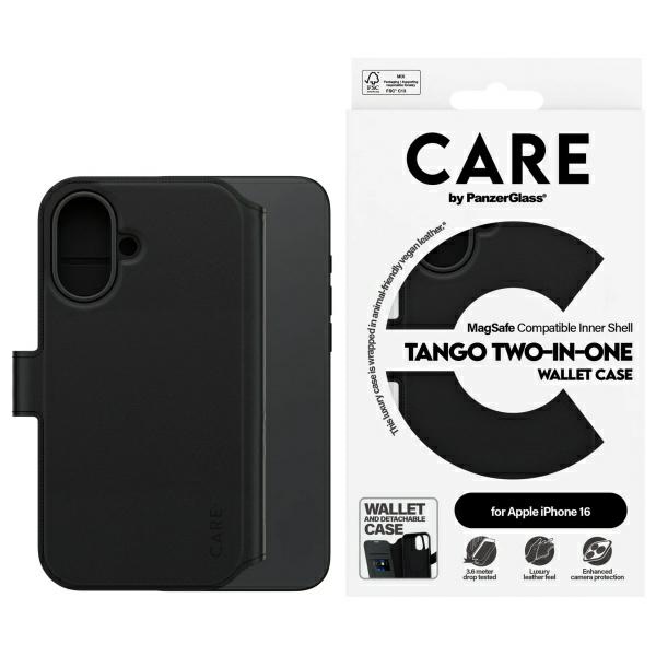 PanzerGlass iPhone 16 Wallet Case CARE Feature Tango 2in1 MagSafe, Black