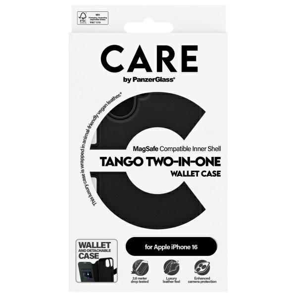 PanzerGlass iPhone 16 Wallet Case CARE Feature Tango 2in1 MagSafe, Black
