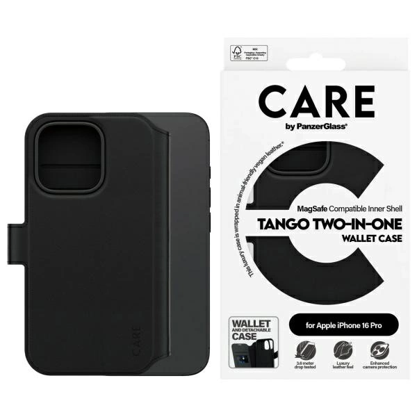 CARE by PanzerGlass Feature Tango 2in1 maksts iPhone 16 Pro 6.3" MagSafe melns/melns 1330 | Wallet black/black