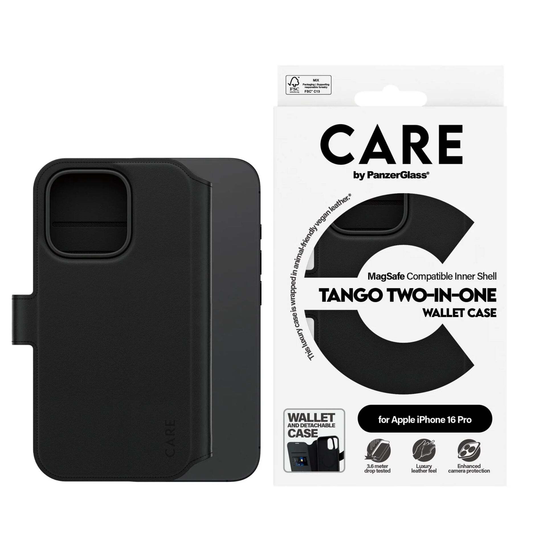 Чехол-книжка Panzerglass 1330 Tango 2in1 MagSafe для iPhone 16 Pro, черный