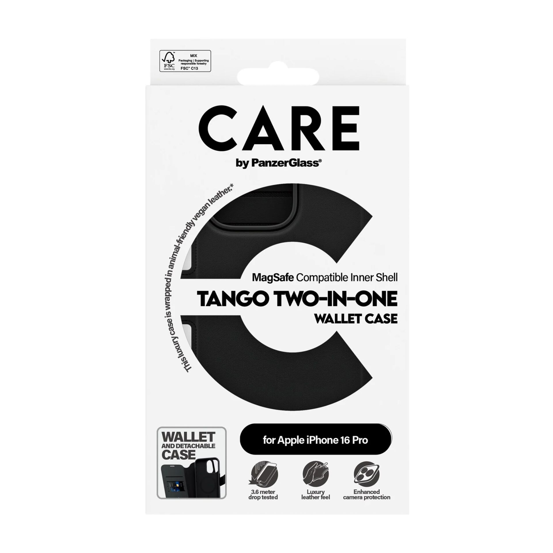 Чехол-книжка Panzerglass 1330 Tango 2in1 MagSafe для iPhone 16 Pro, черный