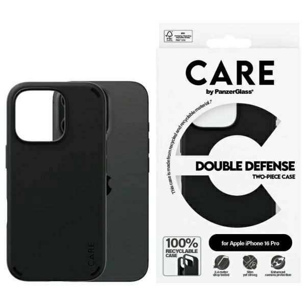 PanzerGlass iPhone 16 Pro vāciņš CARE Feature Double Defense, melns