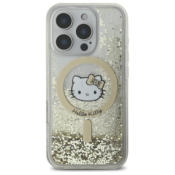 Чехол Hello Kitty для iPhone 16 Pro Liquid Glitter Fever MagSafe, золотой