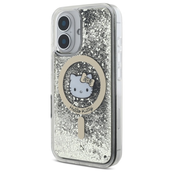 Чехол Hello Kitty для iPhone 16 Liquid Glitter Fever MagSafe, золотой