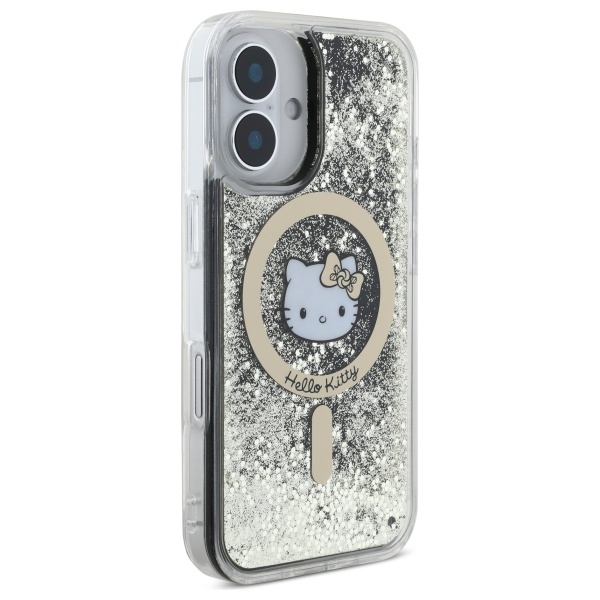 Чехол Hello Kitty для iPhone 16 Liquid Glitter Fever MagSafe, золотой