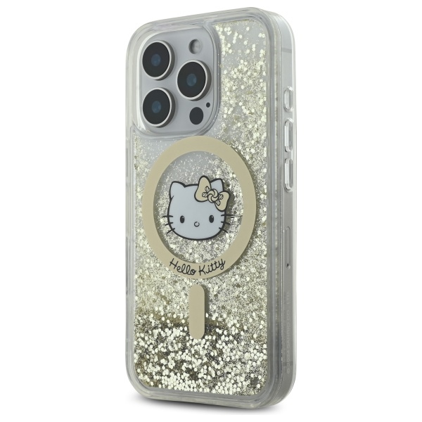 Hello Kitty iPhone 16 Pro Max vāciņš Liquid Glitter Fever MagSafe, zelta