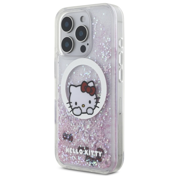 Hello Kitty iPhone 16 Pro Max Case Liquid Glitter Sweet Kitty Bows MagSafe, White