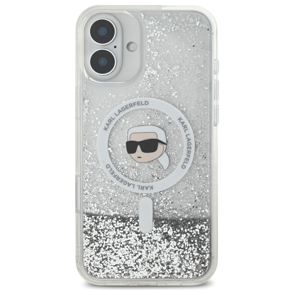 Karl Lagerfeld iPhone 16 Plus Case Liquid Glitter Karl Head MagSafe, Clear