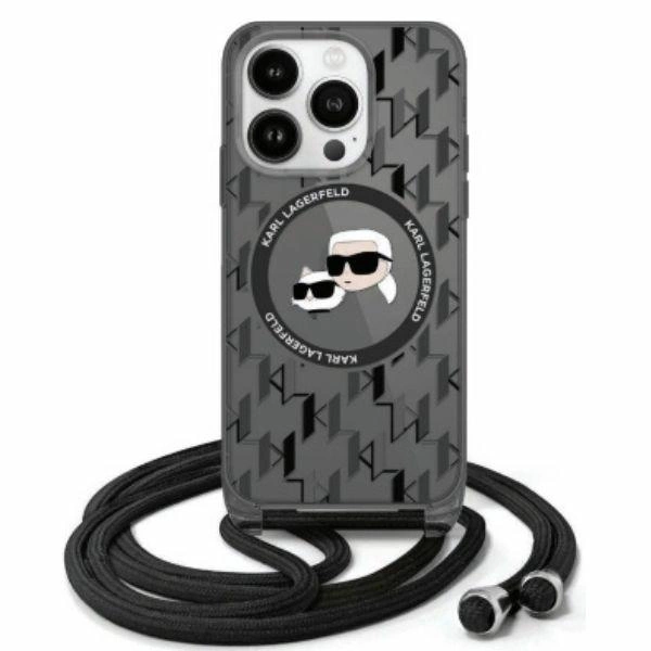 Apple iPhone 16 6.1'' Karl Lagerfeld IML Crossbody Monogram Karl & Choupette Head MagSafe Cover Case, Black