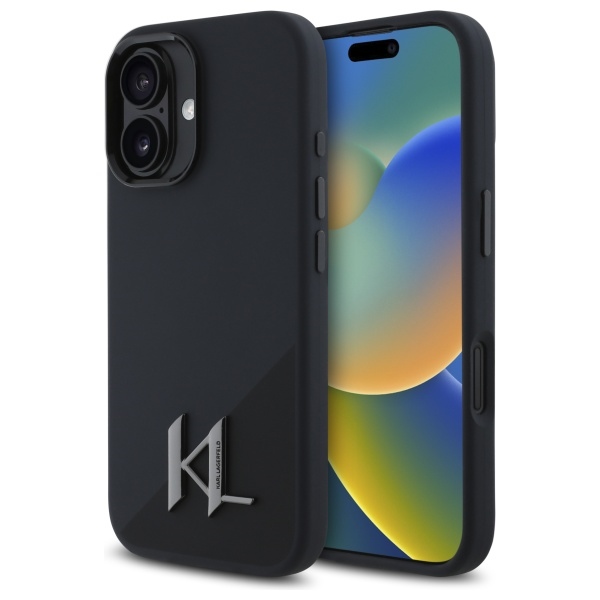 Karl Lagerfeld iPhone 16 Case Silicone Shadow Metal Initial MagSafe, Black