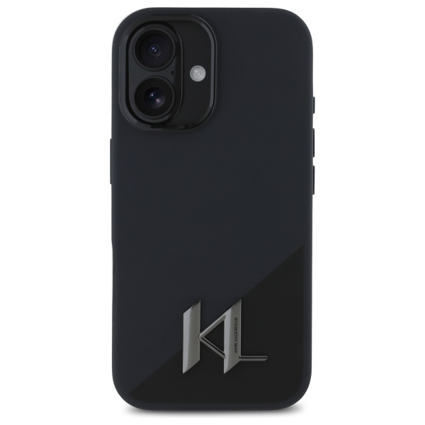 Karl Lagerfeld iPhone 16 Case Silicone Shadow Metal Initial MagSafe, Black