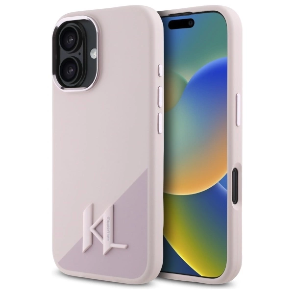 Apple iPhone 16 6.1'' Karl Lagerfeld Silicone Shadow Metal Initial MagSafe Case Cover, Pink