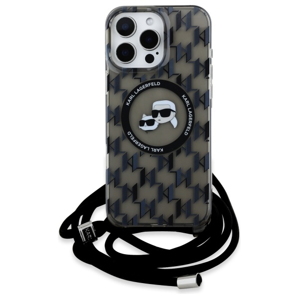 Karl Lagerfeld iPhone 16 Pro Max vāciņš IML Crossbody Monogram MagSafe, melns