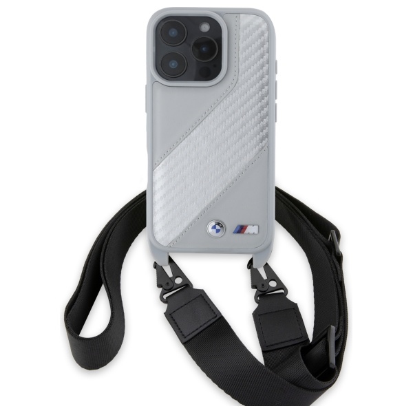 BMW iPhone 16 Pro Max vāciņš M Edition Carbon Stripe & Strap, pelēks