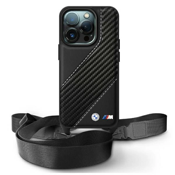 BMW iPhone 16 Pro Max Case M Edition Carbon Stripe & Strap, Black