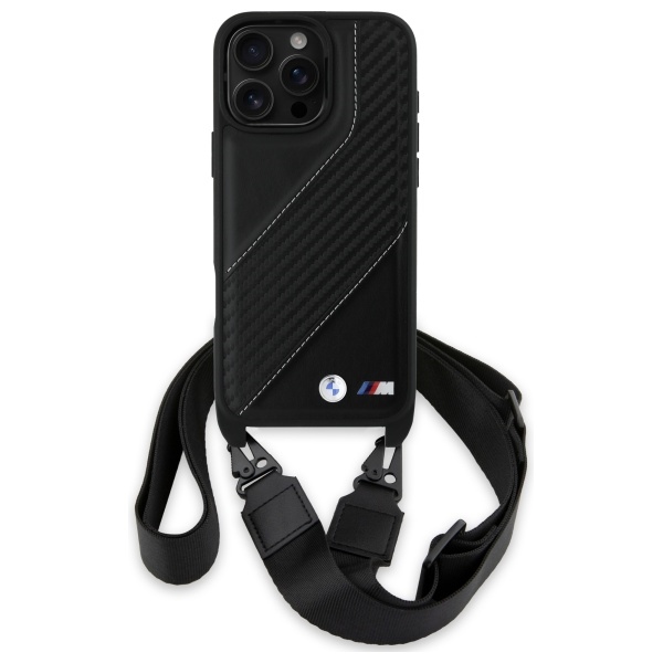 BMW iPhone 16 Pro Max vāciņš M Edition Carbon Stripe & Strap, melns