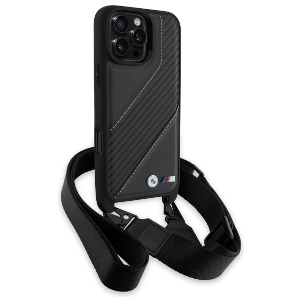 BMW iPhone 16 Pro Max vāciņš M Edition Carbon Stripe & Strap, melns