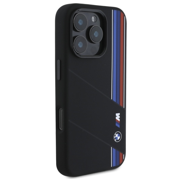 BMW iPhone 16 Pro Case Silicone Cut Tricolor Lines MagSafe, Black