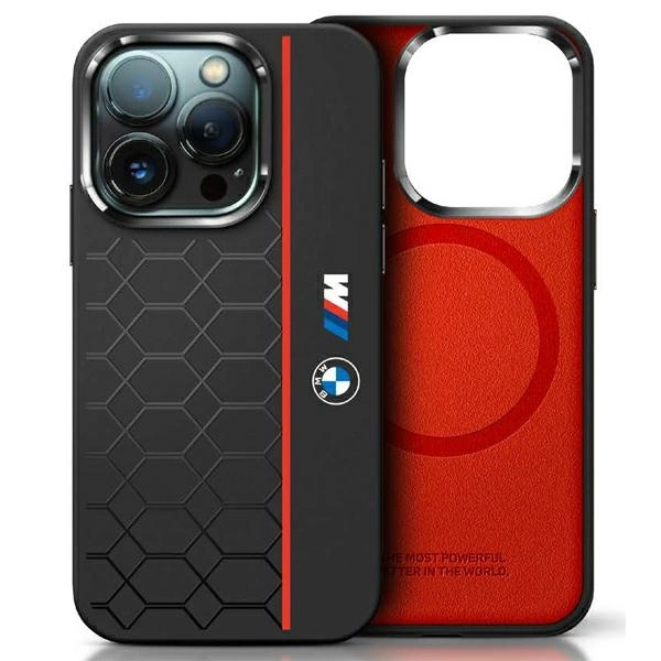 BMW BMHMP16X23SHER iPhone 16 Pro Max 6,9" melns/ melns cietais futrālis Silikona sešstūris Red Line MagSafe |...