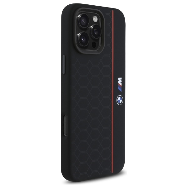 BMW BMHMP16X23SHER iPhone 16 Pro Max 6.9" black/black hardcase Silicone Hexagon Red Line MagSafe