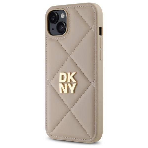 DKNY iPhone 15 Plus vāciņš Quilted Stack Logo, bēšs