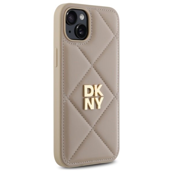DKNY iPhone 15 Plus vāciņš Quilted Stack Logo, bēšs