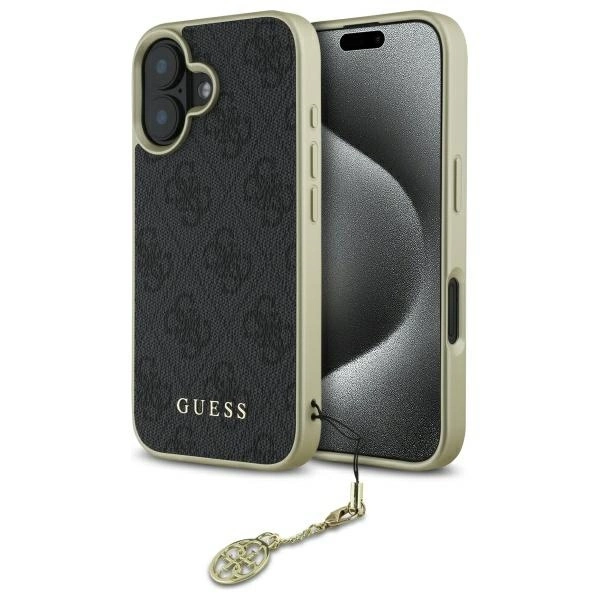 Guess iPhone 16 vāciņš 4G Charms Collection, melns