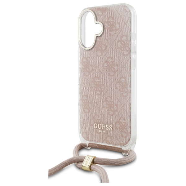 Guess iPhone 16 vāciņš Crossbody Cord 4G Print, rozā