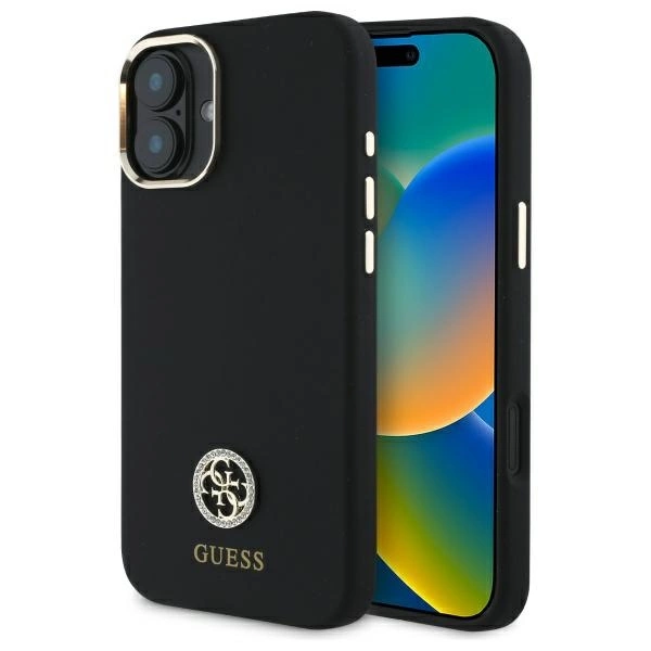 Guess GUHCP16SM4DGPK iPhone 16 6.1" melns/ melns cietais futrālis Silikona logo Strass 4G | black/black hardcase...