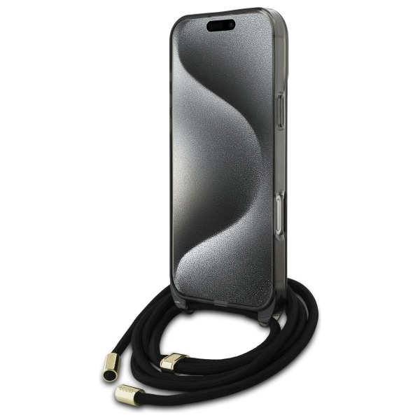 Guess iPhone 16 Pro Case Crossbody Cord Script MagSafe, Black
