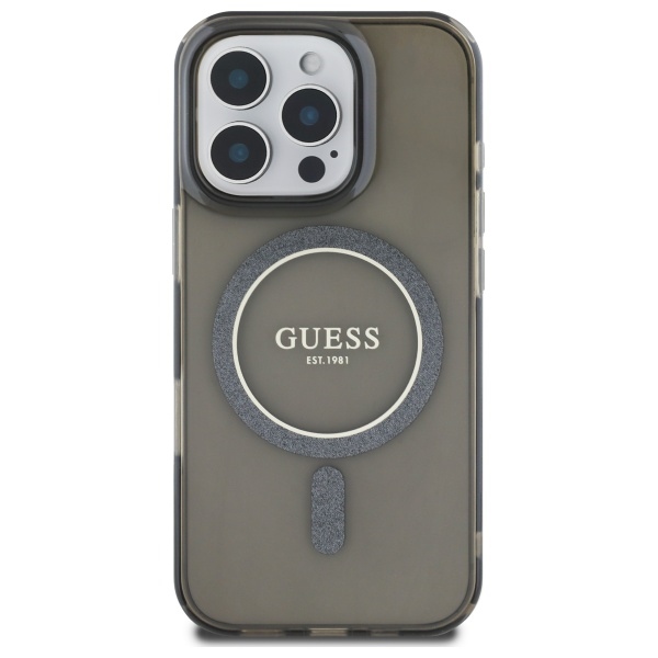 Guess iPhone 16 Pro Case IML Glitter Circle MagSafe, Black