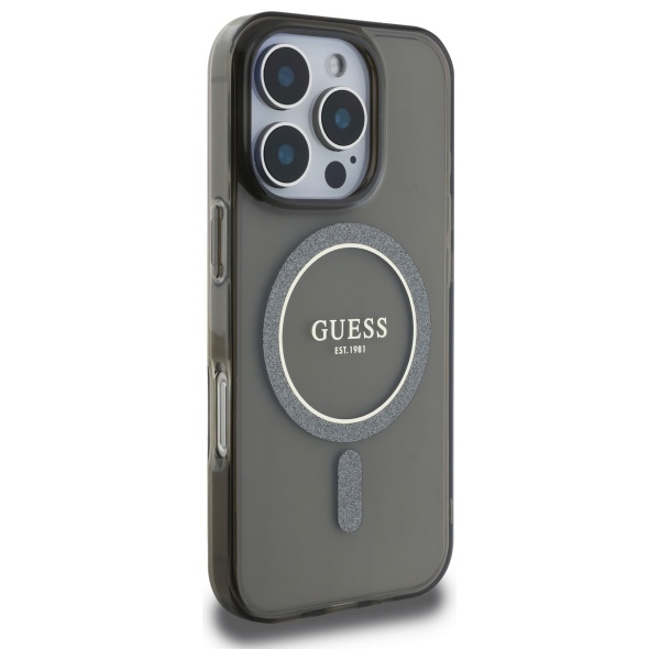 Guess iPhone 16 Pro Case IML Glitter Circle MagSafe, Black